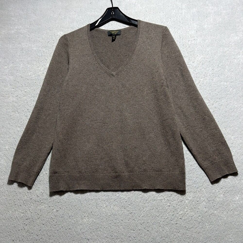 Charter Club Cashmere Luxury Sweater Women’s Large Brown V-Neck Long Sleeve